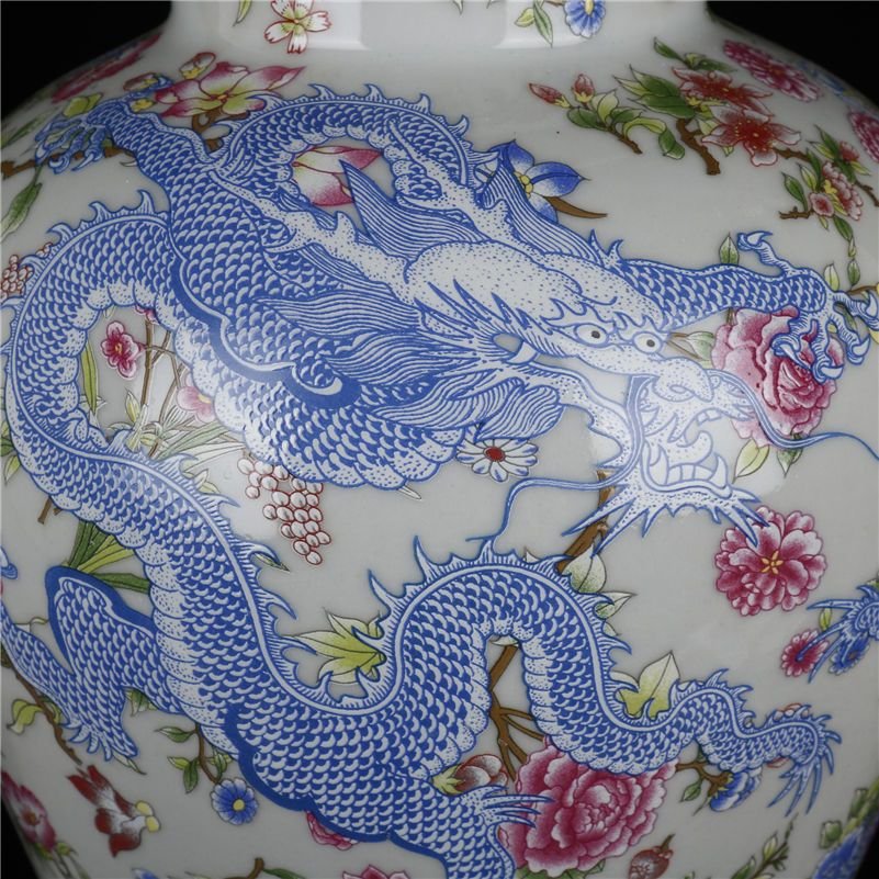 Famille Rose Blue Dragon Tall Ginger Jar (3)