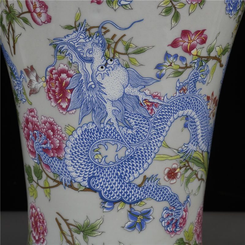 Famille Rose Blue Dragon Tall Ginger Jar (4)