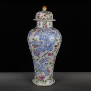 Famille Rose Blue Dragon Tall Ginger Jar (9)