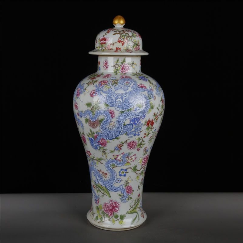 Famille Rose Blue Dragon Tall Ginger Jar (9) Famille Rose Blue Dragon Tall Ginger Jar (9)