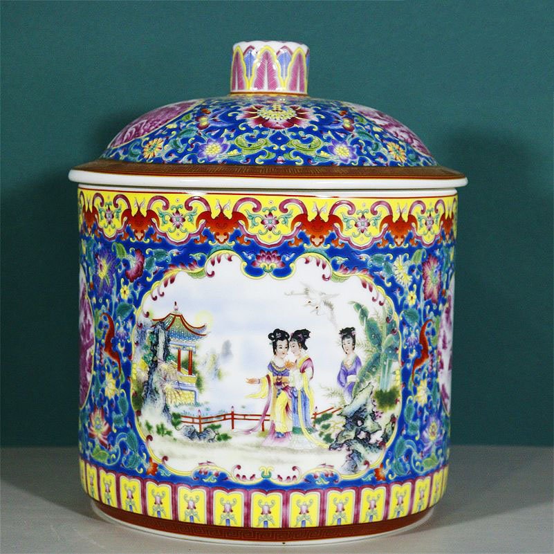 Famille Rose Porcelain Ginger Jar Figural Scene (3 Color Options) (4)