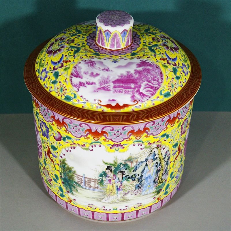 Famille Rose Porcelain Ginger Jar Figural Scene (3 Color Options) (5)