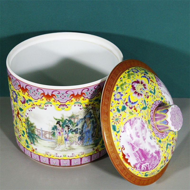 Famille Rose Porcelain Ginger Jar Figural Scene (3 Color Options) (6)