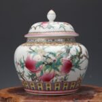 Famille Rose Porcelain Ginger Jar Nine Peaches & Bat Motif (2)