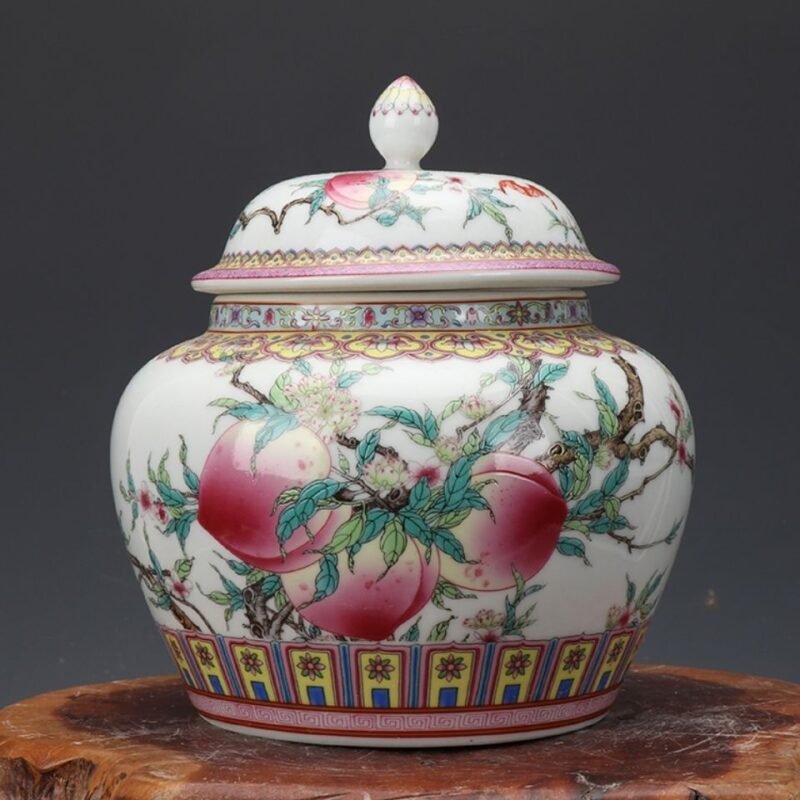 Famille Rose Porcelain Ginger Jar Nine Peaches & Bat Motif (2) Famille Rose Porcelain Ginger Jar Nine Peaches & Bat Motif (2)