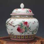 Famille Rose Porcelain Ginger Jar Nine Peaches & Bat Motif (3)