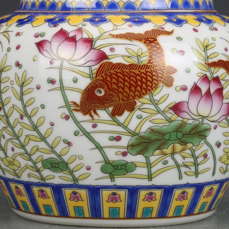 Famille Rose Porcelain Ginger Jar with Lotus & Koi Motif (4)