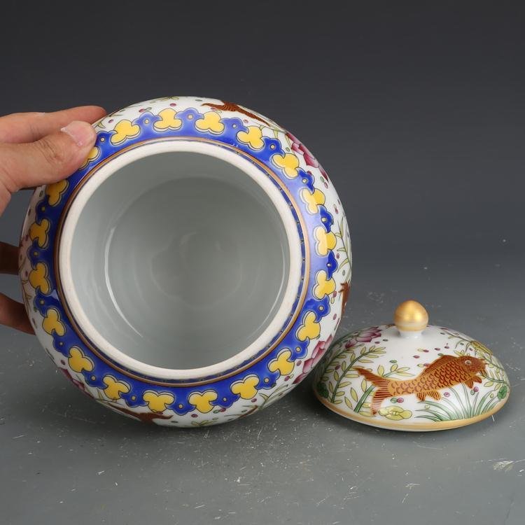 Famille Rose Porcelain Ginger Jar with Lotus & Koi Motif (6)