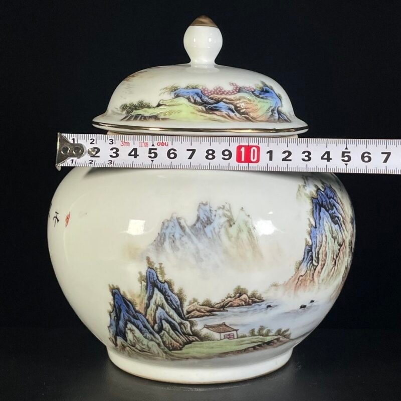 Famille Rose Porcelain Landscape Ginger Jar with Lid (1)