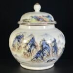Famille Rose Porcelain Landscape Ginger Jar with Lid (2)