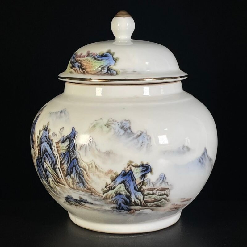 Famille Rose Porcelain Landscape Ginger Jar with Lid (3)