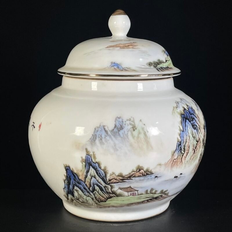 Famille Rose Porcelain Landscape Ginger Jar with Lid (5)