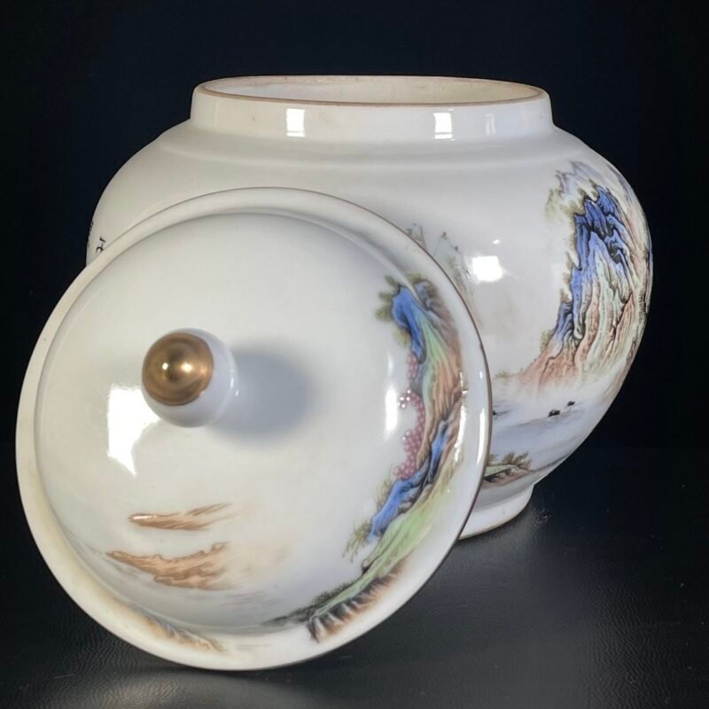 Famille Rose Porcelain Landscape Ginger Jar with Lid (6)