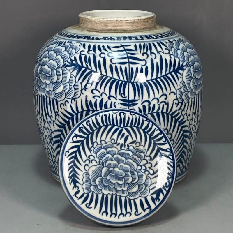 Floral Blue and White Chinoiserie Ginger Jar (3)