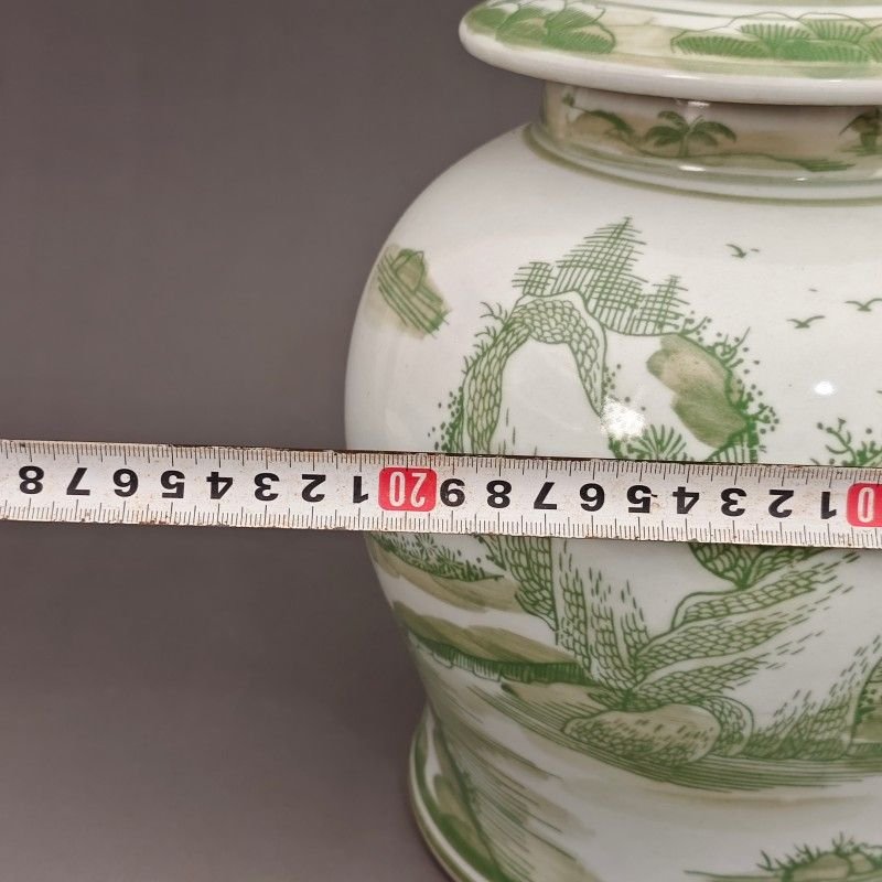 Green & White Chinese Landscape Porcelain Ginger Jar, Lidded Temple Jar for Home Decor (8)