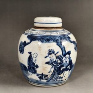 Hand Painted Blue & White Porcelain Ginger Jar with Figural Story Motif (2)