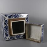 Hand Painted Blue & White Square Ginger Jar with Landscape & Floral Panels (1)