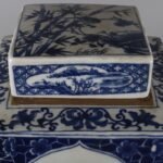 Hand Painted Blue & White Square Ginger Jar with Landscape & Floral Panels (5)
