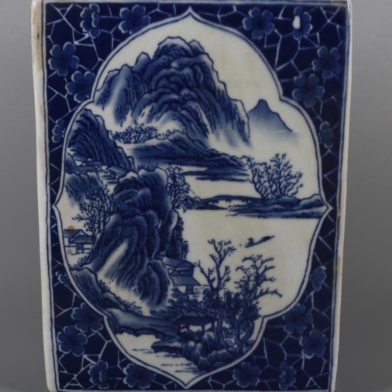 Hand Painted Blue & White Square Ginger Jar with Landscape & Floral Panels (6)