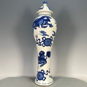 Hand Painted Blue and White Porcelain Tall Ginger Jar with Lid (1)