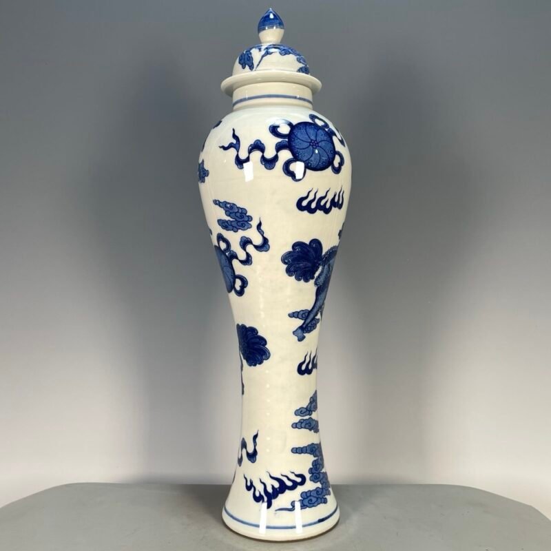 Hand Painted Blue and White Porcelain Tall Ginger Jar with Lid (2)