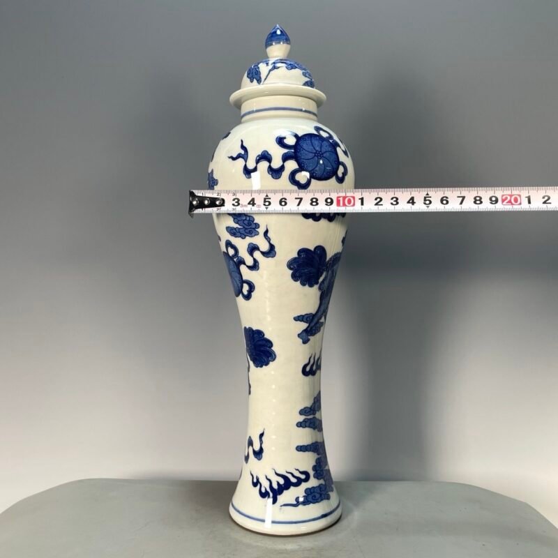Hand Painted Blue and White Porcelain Tall Ginger Jar with Lid (4)