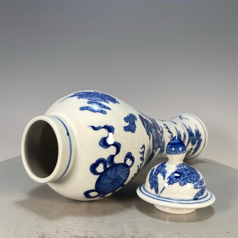 Hand Painted Blue and White Porcelain Tall Ginger Jar with Lid (5)