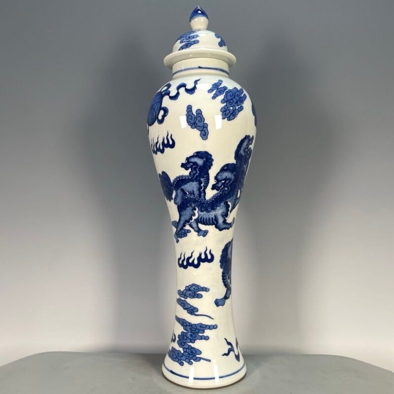 Hand Painted Blue and White Porcelain Tall Ginger Jar with Lid (7)