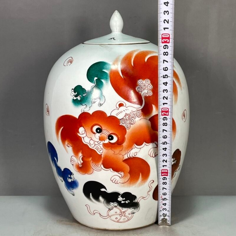 Hand Painted Foo Dog Chinoiserie Ginger Jar (1)