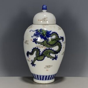 Hand Painted Green Dragon Ginger Jar with Lid (2)