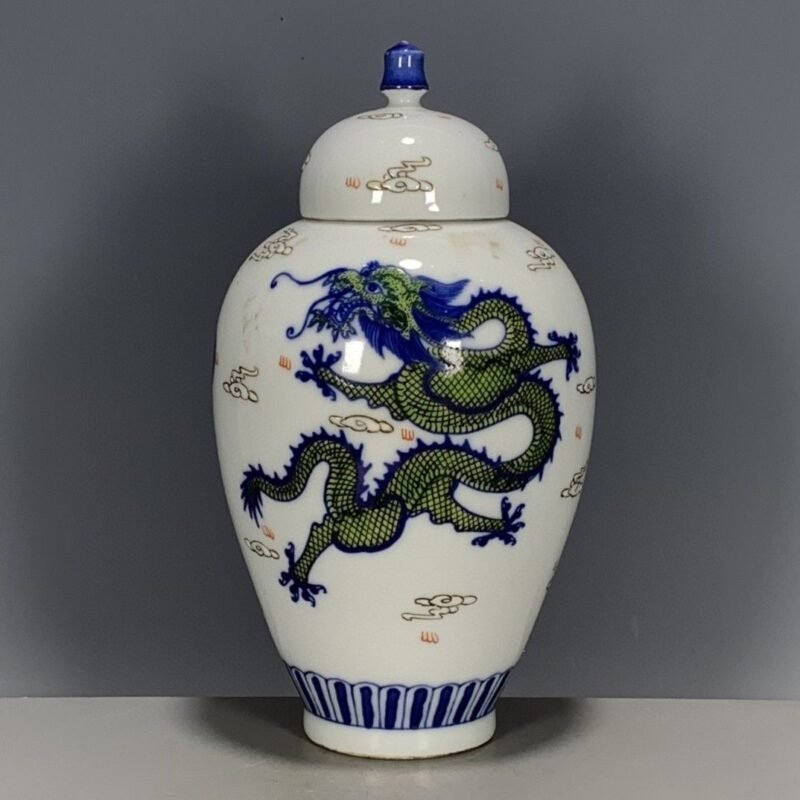 Hand Painted Green Dragon Ginger Jar with Lid (2)