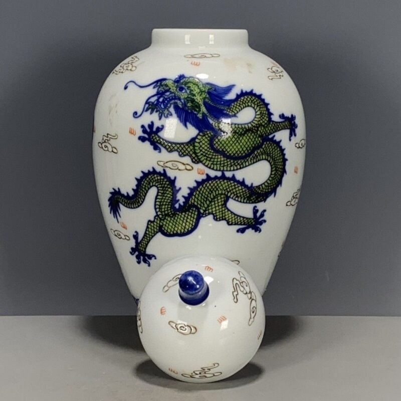 Hand Painted Green Dragon Ginger Jar with Lid (3)