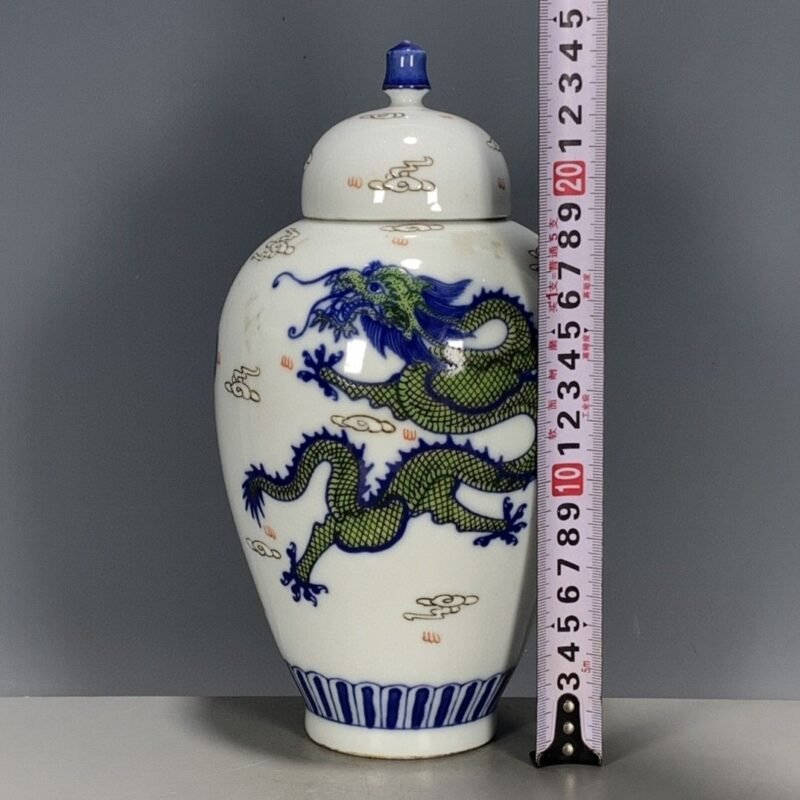 Hand Painted Green Dragon Ginger Jar with Lid (8)