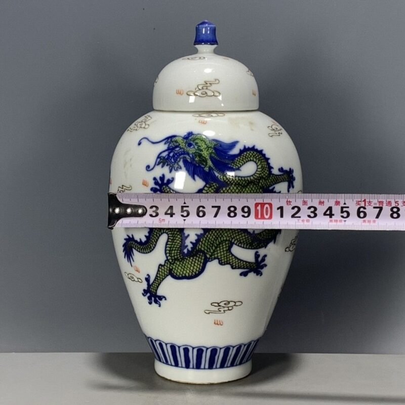Hand Painted Green Dragon Ginger Jar with Lid (9)