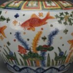 Koi Fish & Lotus Porcelain Ginger Jar with Lid, Chinese Chinoiserie Colorful Fish Grass Decorative Storage Jar (1)