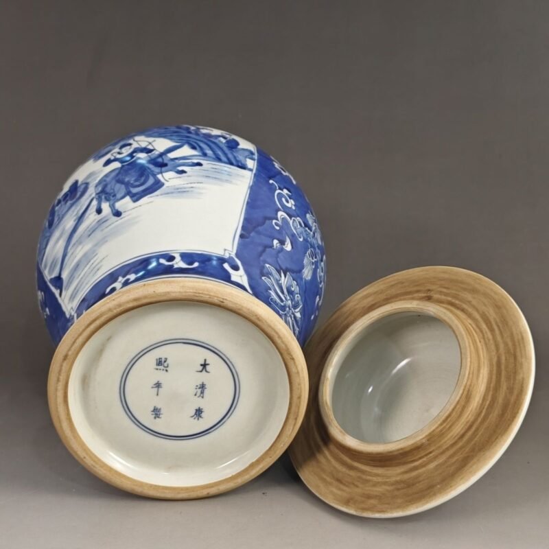 Large Blue & White Ginger Jar Chinese Figural Story Porcelain Temple Jar (7)
