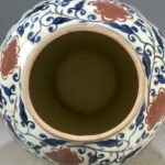 Large Blue and White Copper Red Ginger Jar 15.7 Figure Chinoiserie Urn (7)