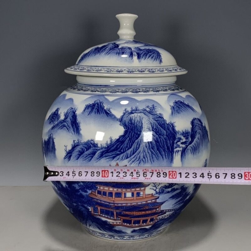 Large Blue and White Porcelain Ginger Jar with Lid (1)