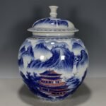 Large Blue and White Porcelain Ginger Jar with Lid (2)