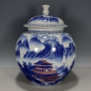 Large Blue and White Porcelain Ginger Jar with Lid (2)