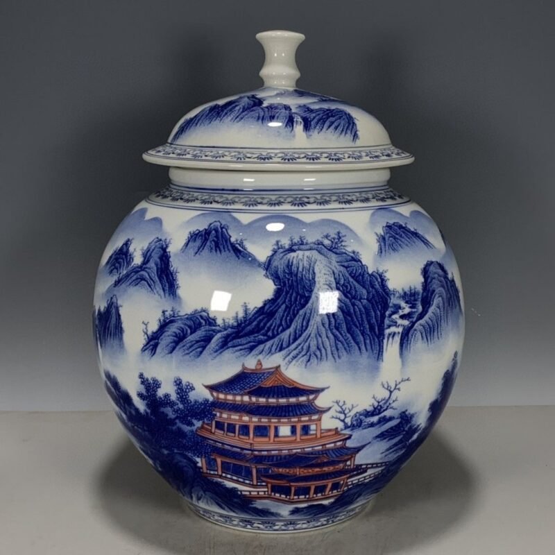 Large Blue and White Porcelain Ginger Jar with Lid (2)