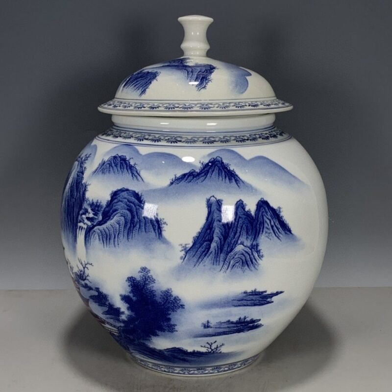 Large Blue and White Porcelain Ginger Jar with Lid (4)