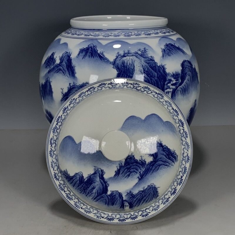 Large Blue and White Porcelain Ginger Jar with Lid (5)
