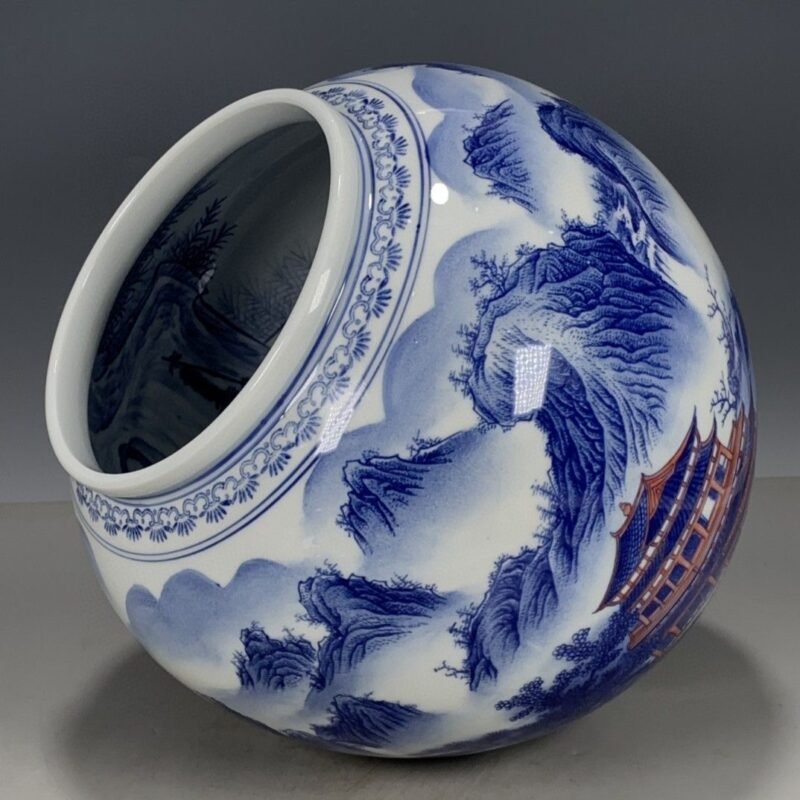 Large Blue and White Porcelain Ginger Jar with Lid (6)