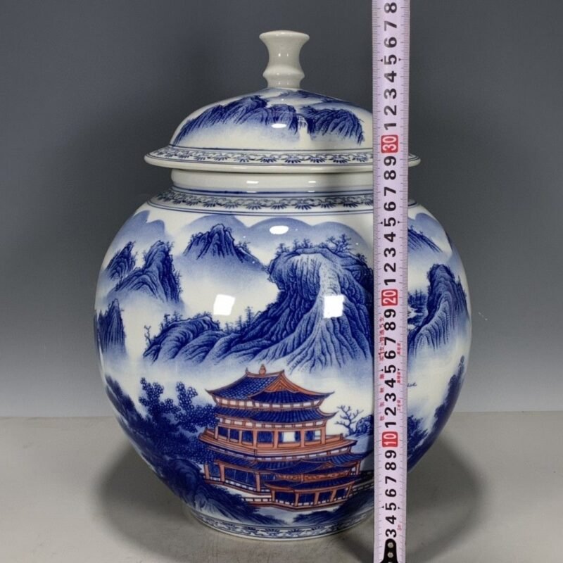 Large Blue and White Porcelain Ginger Jar with Lid (9)