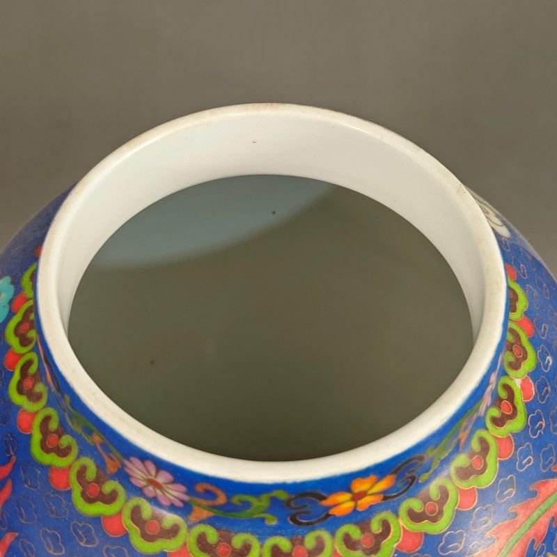 Large Chinese Blue Enamel Ginger Jar Antique Porcelain Vase with Phoenix & Dragon (10)
