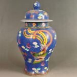Large Chinese Blue Enamel Ginger Jar Antique Porcelain Vase with Phoenix & Dragon (2)