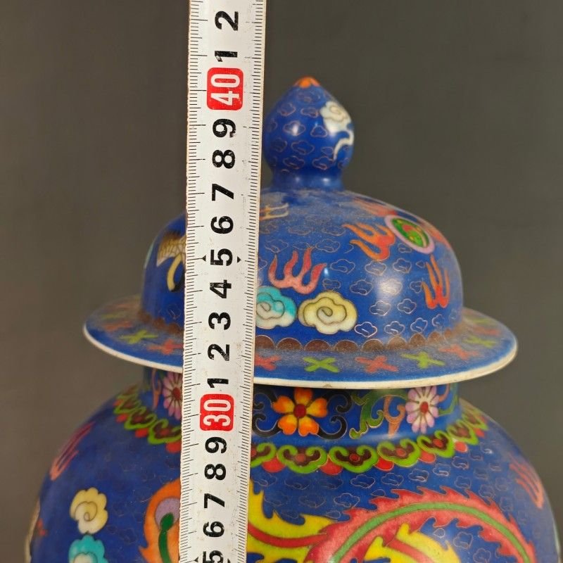 Large Chinese Blue Enamel Ginger Jar Antique Porcelain Vase with Phoenix & Dragon (3)