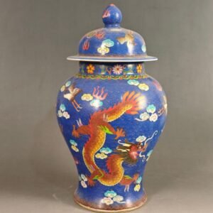 Large Chinese Blue Enamel Ginger Jar Antique Porcelain Vase with Phoenix & Dragon (6)