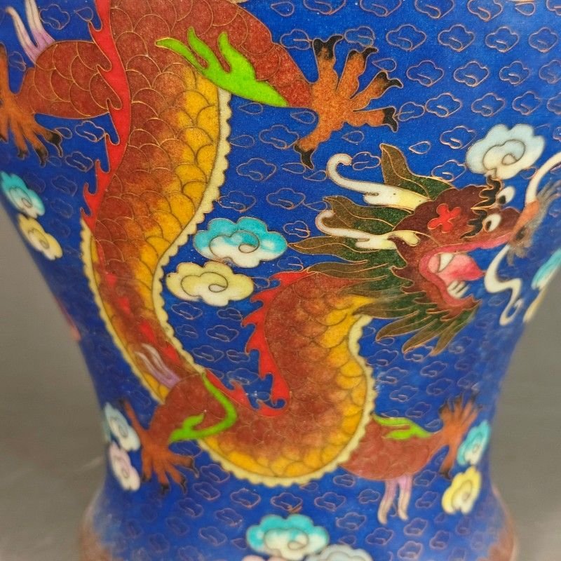 Large Chinese Blue Enamel Ginger Jar Antique Porcelain Vase with Phoenix & Dragon (7)